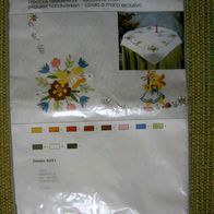 Stickvorlage Stickpackung Mitteldecke weiß + Material , Motiv "Ostern" ca. 80x80 cm