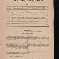 Reichsgesetzblatt: Nr. 179 (September ´39) u.a. Brieftaubengesetz