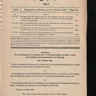 Reichsgesetzblatt: Nr. 201 (Okt. ´39) u.a. Ausdehnung d. BKK auf Wehrmachtsbetriebe