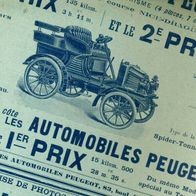 Automobile Peugeot 1901 original historischer Reklame Druck mit Datum