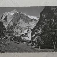 Grindelwald, schwarz-weiss- Karte, Kirche mit Wetterhorn
