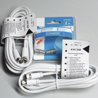 2x Schwaiger Receiver Anschlusskabel KVC230 052, 3m weiß + F-Kabelverbinder KVB 8323