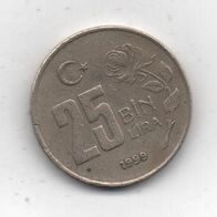 Münze Türkei 25 Lira 1999