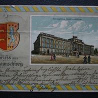 Passepartout AK Gruß aus Braunschweig o1904 altes Wappen Herzog Residenz Schloss