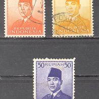 Indonesien, 1951, Sukarno, 3 Briefm., echt gelaufen