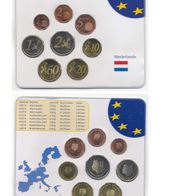 KMS Niederlande 2002, 8 Münzen von 2001 im Blister 3,88 Euro