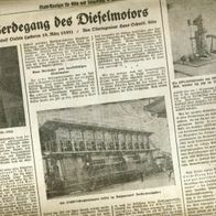 Werdegang des DIESEL Motors" in Kölner Stadt Anzeiger Zeitung sAusschnitt 1933