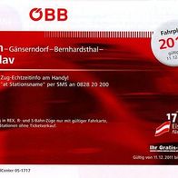 ÖBB Eisenbahn Fahrplan Wien-Gänserndorf- Bernhardsthal - Breclav 2012 Breclav NÖ