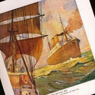 Näthe 1910 "Begegnung von Dampfer & Segler auf See" historische Farbdrucktafel