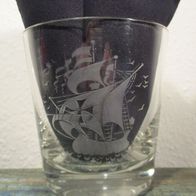 Vintage Glas Vase Segelschiff Motiv H13,5cm Ø13cm Blumenvase Deko Blumenübertopf
