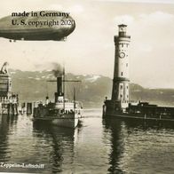 LINDAU i. B. Hafen mit Zeppelin Luftschiff " Postkarte aus Lindau 20. 5. 1933