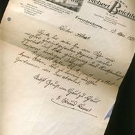 Handschriftl Brief mit " Leimfabrik Robert Beichler Freudenberg "FabrikBriefkopf 1931