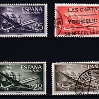 Spanien, 1955, 1956, Mi. 1057, 1058, 1073, 1074, Luftfahrt, 4 Briefm., gest.