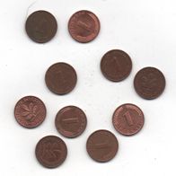 Lot Münzen 1 Pfennig BRD 10 Stück (41)