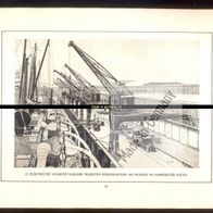 schöner historischer Druck ca. 1910 : "Elektr. Halbportal Kran Rosskai Hamburg "