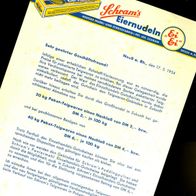Schram ´s Eiernudeln Neuß Rh." historischer Ladeninhaber Reklame Prospekt 1954