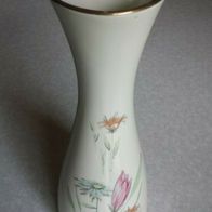 Vase Elfenbein Blumen 50er Porzellan Ø6,5cm oben 8cm unten H22,4cm Bavaria Goldrand