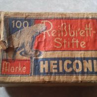 Alte leere Schachtel Holz 100 Reißbrettstifte Marke Heiconi Streichholzschachtelgröße