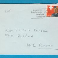 Brief Schweiz gel 1965 Zürich. Brief mit Gebrauchsspuren.