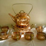 Teeservice Kupfer / Messing für 6 Pers. Teekanne Gläser Stövchen 50er Jahre