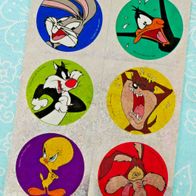 6 x Kinder Sammel Glitzer Sticker Aufkleber 1 Bogen LOONEY TUNES Bugs Bunny & Co