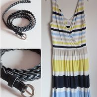 s. Oliver - leichtes Sommerkleid Kleid - gelb blau weiß grau gestreift - Gr.38