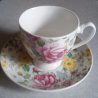 Tasse mit Untertasse Balmoral Castle Bone China Kaffeetasse Teetasse Blumendekor