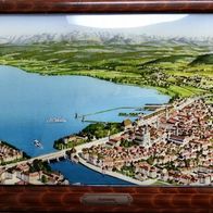 Alte Stadtansicht von Konstanz am Bodensee hinter Glas mit Rahmen