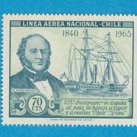 Chile 1966 Flugpostmarke Mi.651. Postfrisch Ankunft der Raddampfer. lesen