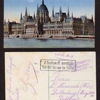 AX24 Feldpost 1. WK ca 1917 Ansichtskarte Budapest - Zensur - Dillenburg