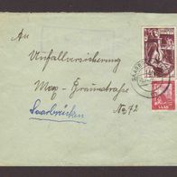 CC43 Briefmarken Saarland 1950 Brief Saarbrücken Landpost innerorts