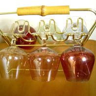 50er Jahre 6 Cognac Gläser Messingständer Bambusgriff Cognac Schwenker Vintage