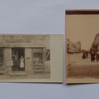 2 Foto- Ak Neuruppin, Geschäft Kuntz / Präsidentenstrasse - vor 1945