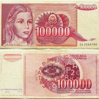 Jugoslawien 100.000 Dinara 1989 - Ersatznote ZA Serie