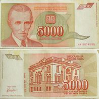Jugoslawien 5000 Dinara 1993 - Super Zustand