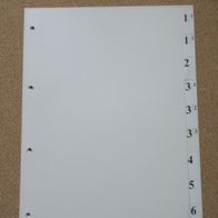 Zahlenregister 1-6, 9 Blatt, Kunststoff, weiß/ beige, A4 hoch, 4-fach-Lochung