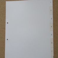 Zahlenregister 1-8, 8 Blatt, weiß / beige, A4 hoch, 2-fach-Lochung, Kunststoff