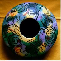 farbenfrohe Teller-Vase aus Keramik - ca. 28 cm Durchmesser , tolle Deko