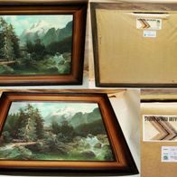 Leinenkunstdruck Alpines Landschaftsmotiv mit schönem Holzrahmen 61,5 x 51cm