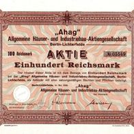 Ahag" Allgemeine Häuser- und Industriebau-Aktiengesellschaft 100 RM 1938