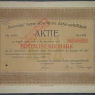 Keramag" Keramische Werke Aktiengesellschaft 1922 Jan. 1000 Mark