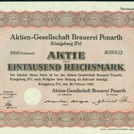 Aktien-Gesellschaft Brauerei Ponarth 1942 1000 RM