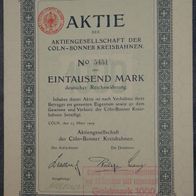 Aktiengesellschaft der Cöln-Bonner Kreisbahnen 1909 1000 Mark