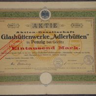 Aktien-Gesellschaft Glashüttenwerke "Adlerhütten" 1920 1000 Mark