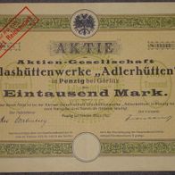 Aktien-Gesellschaft Glashüttenwerke "Adlerhütten" 1923 1000 Mark