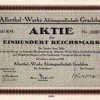 Allerthal-Werke Aktiengesellschaft Grasleben 1933 100 RM
