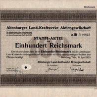 Altenburger Land-Kraftwerke Aktiengesellschaft 1925 100 RM