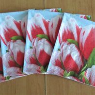 4 schöne Servietten mit Tulpen rot-weiß, Blumen Serviettentechnik Tulpe