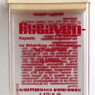 Essaven Kapseln kleine Kunststoff Dose mit roter Schrift vermutlich 1960er Jahre