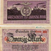 D34 Papiergeld/ Banknote Deutschland - 20 Mark Saarbrücken Handelskammer